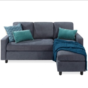 Linen Sectional Sofa Couch w/ Chaise Lounge, Reversible Ottoman Bench 