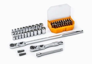 Gearwrench 1/4 in. Drive 6-Point SAE/Metric Slim Flex-Head Ratchet and Socket Mechanics Tool Set, 55 Pc