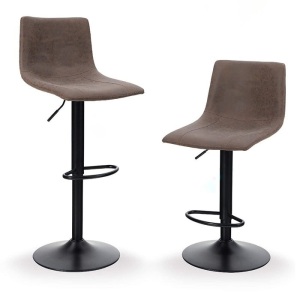 33" Square Adjustable Height Leather and Metal Swivel Bar Stools, Set of 2