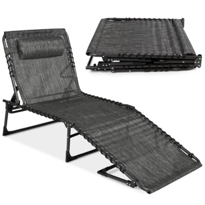 Portable Patio Chaise Lounge Chair Outdoor Recliner w/ Pillow