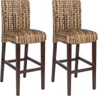 Set of 2 Indoor Outdoor Hand Woven Water Hyacinth Abaca Banana Leaf Bar Stools w/Mahogany Wood Frame for Bar Height, High-Top Table, Brown&nbsp;&nbsp;