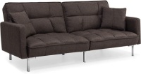 Linen Upholstered Tufted Convertible Splitback Sleeper Futon w/Pillows, Brown&nbsp;