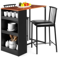 3-Piece Counter Height Kitchen Dining Table Set w/ Storage Shelves&nbsp;