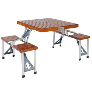 Wooden 4 Seat Folding Picnic Table w/ Carrying Case - Brown