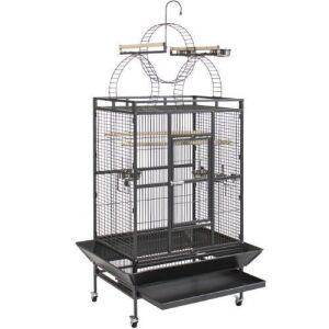 Portable Pet Bird Cage W/ Wheels, Ladder, Feeding Bowls, Perches - Black