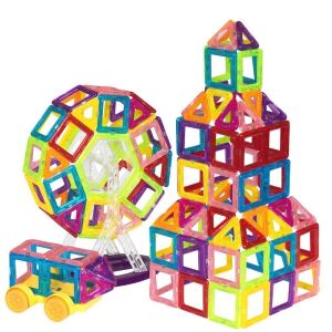 158-Piece Kids Mini Clear Magnetic Building Block Tile Toy Set for Education, STEM