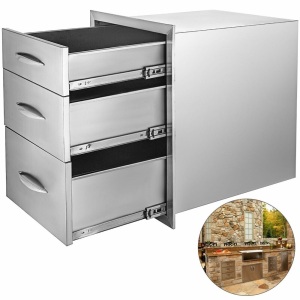 VEVOR 17.7"W x 20.5"H Triple Drawer Outdoor Kitchen BBQ Island Stainless Steel - Appears New 