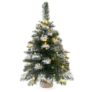 24in Pre-Lit Snow Flocked Tabletop Christmas Tree w/ 30 LED Lights, Timer 