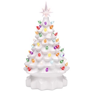 15in Pre-Lit Hand-Painted Ceramic Tabletop Christmas Tree w/ 64 Lights - White 