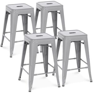 24" Set of 4 Indoor Outdoor Stackable Backless Counter Height Stools - Silver