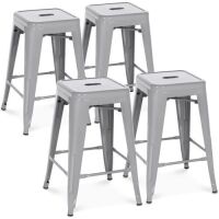 24"&nbsp;Set of 4 Indoor Outdoor Stackable Backless Counter Height Stools - Silver