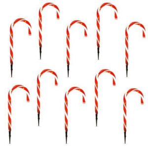 Set of (10) 15" Christmas Candy Cane Pathway Marker Lights, 25' Total Length