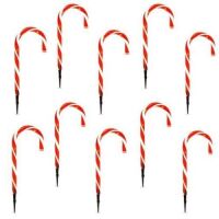 Set of (10)&nbsp;15"&nbsp;Christmas Candy Cane Pathway Marker Lights, 25' Total Length