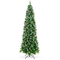 6'&nbsp;Partially Flocked Spruce Pencil Christmas Tree w/ Berries, Pine Cones