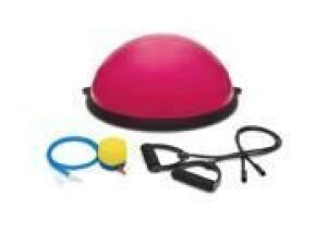 Half Ball Balance Trainer Yoga Exercise Fitness Platform W/ 2 Resistance Bands, Pump - Pink