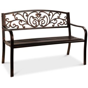 50" Steel Bench for Outdoor, Patio, Garden w/ Floral Design - Bronze, Missing Hardware