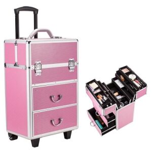 3-in-1 Rolling Professional Cosmetic Makeup Case - Pink