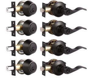 Probrico Oil Rubbed Bronze Entry Lever and Deabolt Set, Single Cylinder, 4 Pack