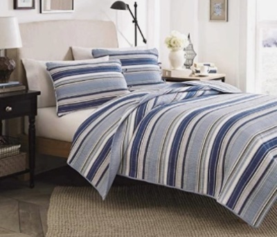 Stone Cottage Fresno Collection Quilt Set w/ Matching Shams, Full/Queen, Blue