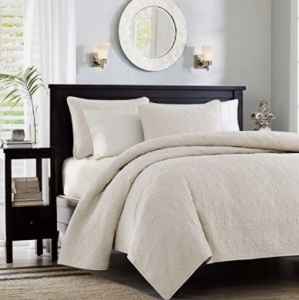 Madison Park Quebec Coverlet Quilted Cotton, King, Ivory