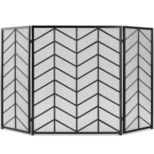 3-Panel Iron Chevron Fireplace Screen w/ Handles - 52x31in