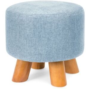 Upholstered Padded Pouf Ottoman Footrest Stool w/ Removable Linen Cover - Denim Blue