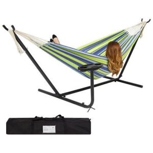 Outdoor Double Hammock Set W/ Steel Stand, Cup Holder, Tray, and Carrying Bag