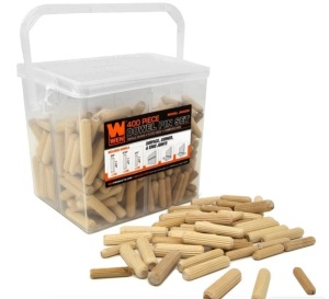 WEN JN400D 400-Piece Fluted Dowel Pin Variety Bucket w/ 1/4, 5/16, and 3/8-inch Woodworking Dowels