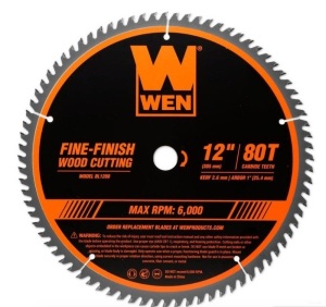 WEN BL1280 12-Inch 80-Tooth Fine-Finish Professional Woodworking Saw Blade for Miter Saws and Table Saws