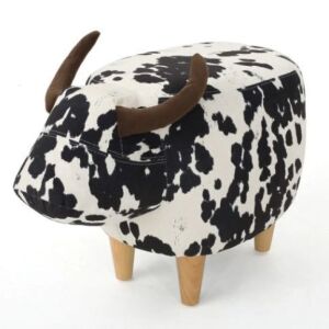 Bertha Milk Cow Patterned Velvet Ottoman