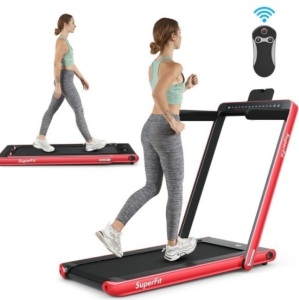 2 In 1 Folding Treadmill Dual Display With Bluetooth Speaker-Red, Ecommerce Return, Powers On, Box Damaged