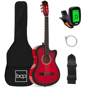 Beginner Acoustic Cutaway Guitar Set w/ Case, Strap, Capo - 38in