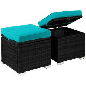 Set of 2 Wicker Ottomans, Multipurpose w/ Removable Cushions, Steel Frame