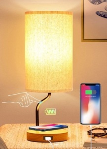 Bedside Table Lamp with Wireless Charger & USB Port