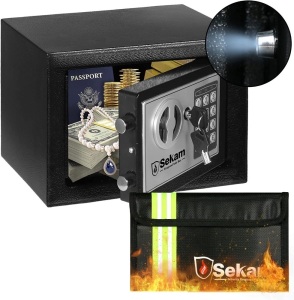 SEKAM Money Safe Box with Sensor Light & Fireproof Money Bag