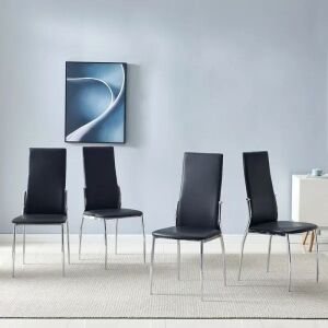 Set of (4) PU Leather Dining Chairs - Black