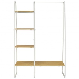 Clothes Rack Free Standing Storage Tower with Metal Frame-Natural