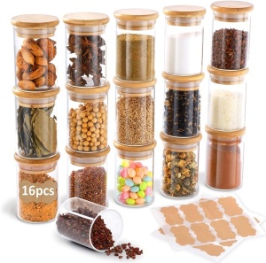 15 pc Spice Jars with Bamboo Lids