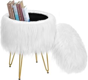 Faux Fur Vanity Stool - White