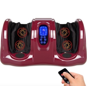 Therapeutic Foot Massager w/ High Intensity Rollers, Remote, 3 Modes, Burgundy