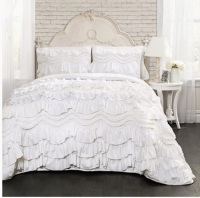 Lush Decor Kemmy Quilt Ruffled 3 Piece Full/Queen Size Bedding Set, White