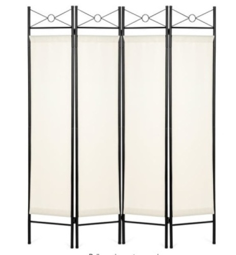4-Panel Folding Privacy Screen w/ Steel Frame, 6ft,&nbsp;White