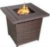 28in Fire Pit Table 50,000 BTU Wicker Propane w/ Faux Wood Tabletop, Cover, Brown, Missing Hardware