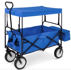 Utility Wagon Cart w/ Folding Design, 2 Cup Holders, Removable Canopy, Blue, Missing Hardware