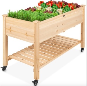 Mobile Raised Garden Bed Elevated Wood Planter w/ Wheels, Storage Shelf, Missing Hardware