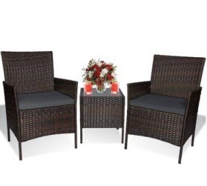 3 Pcs Patio Furniture Set, Black/Khaki