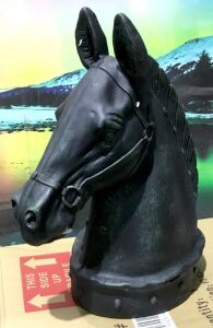 Black Polystone Horse Head Sculpture - Cosmetic Damage