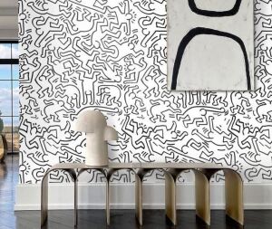 59.2 sq. ft. White Keith Haring Wallpaper