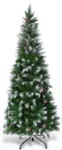 5 ft. Snow Flocked Unlit Artificial Pencil Christmas Tree Hinged with Pine Cones