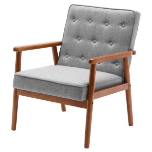 Mid-Century Retro Modern Wooden Upholstered Tufted Back Accent Chair  